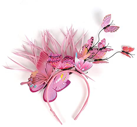 Schmetterlings Haarband mit farbenfrohen Schmetterlingen, Fascinator, Haarband, Karneval, Party, Verkleidung, Schmetterling, Haaraccessoires für Frauen Schmetterlings Haarreif (Pink, One Size)