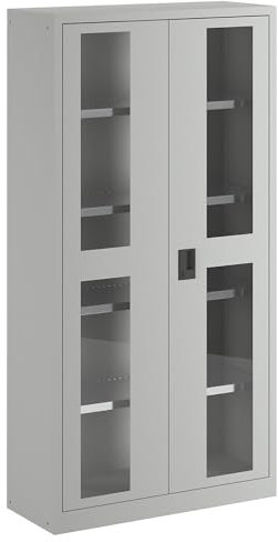 Lista | Flügeltürschrank | Sichtfenstertüren | HxB 1950 x 1000 mm | Tiefe 400 mm | lichtgrau RAL 7035