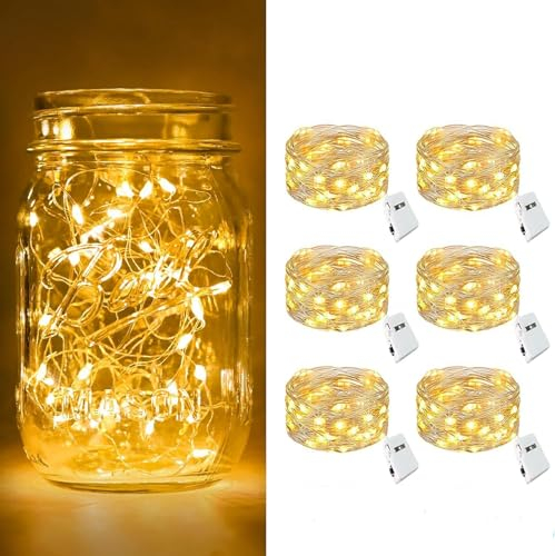 SIXIUDIA (6 pezzi) Luci per Bottiglia,2M 20LED Tappi LED a Batteria per Bottiglie,Fairy Lights, Lucine Decorative per Camera Natale Interni e Esterni,Casa, Feste, Matrimonio(Bianco Caldo)