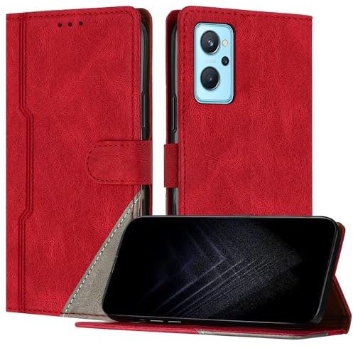Netany Étui pour Oppo A36/Realme 9i/Oppo A76 /Oppo A96, Housse en Cuir PU avec [Protection Antichoc TPU] [Fonction Support] [Porte-Cartes ] Antichoc Magnétique Coque pour Oppo A36 - Rouge