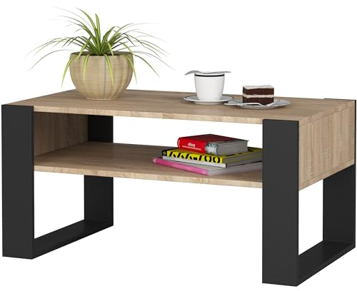 BDW - Table Basse - Table de Canapé avec Étagère Ouverte, Étagère - Table d'Appoint, Lowboard - Salon, Salon - Moderne - Table de Salon - Table Coffre - Matériau Bois - Table TV - Sonoma