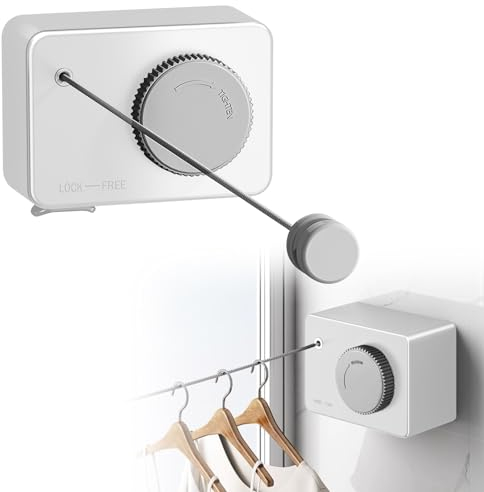 Meyagot Ausziehbare Wäscheleine, Einziehbare Wäscheleine, Wäscheständer Unsichtbare Clothesline Einziehbares Aufhängen Wandmontage Wäschereck 4.2m Ausziehbar Wand Für Den Innenbereich(Weiß)