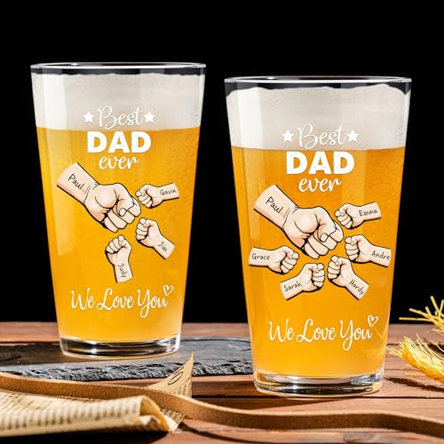 KEMEILA Verre à bière personnalisé pour la fête des pères de la part des enfants, 473,6 g - Cadeau pour nouveau papa, cadeau d'anniversaire, meilleur papa