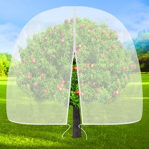 Red grande para árboles frutales de 10 x 10 pies para proteger frutas de pájaros, redes de insectos para arbustos de arándanos, cubiertas de plantas de cerezas con cremallera y red de insectos para