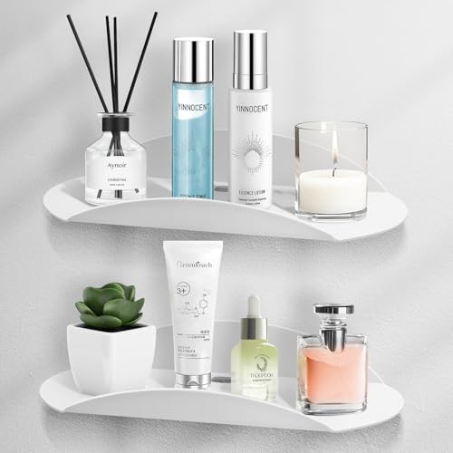 Qyrrvxy Wandregal Ohne Bohren - Neu 2024 2er Set Gebogene Struktur Regal Wand,30 cm Acryl Regalbrett Weiß, Geeignet als Küchenregal, Kleberegal Bad, Bücherregal & Bilderleiste, Bohrbarer Befestigung