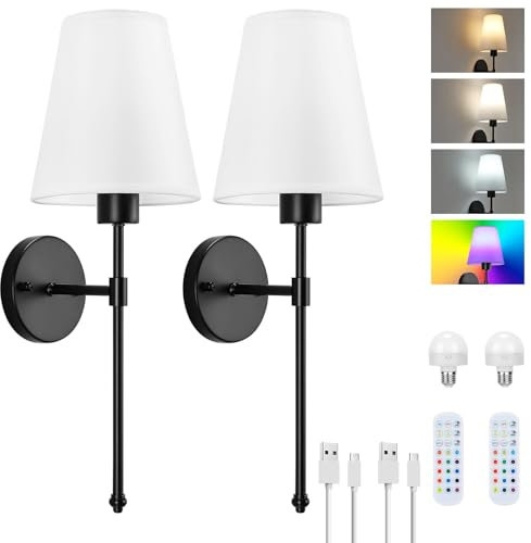 Lightess 2 Battery Operated Wall Lights for Living Room RGB Dimmable Rechargeable Lights Indoor Wireless Wall Light for Bedrooms Cordless Wall Sconce Wall Lamp Touch&Remote Control Bedside Decor