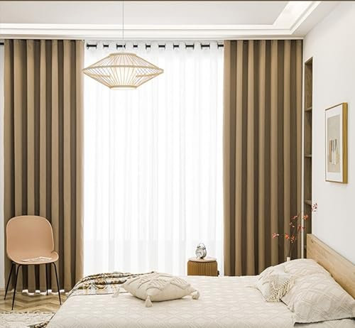 Bishilin Vorhänge Blickdicht mit Ösen, Verdunkelungsvorhänge Kaffee 2er Set Minimalismus mit Jacquard Modern 96x138CM Wohnzimmer Schlafzimmer Gardinen und Vorhänge