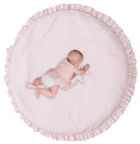 Babyspielmatte Runde Rüschen Aktivität Playmat, 100 cm rosa Babyspielmatte für den Boden, Baumwolle Krabbelkissen Babyspiel-Gymnastikmatte 0-6 6-12 Monate für Babys Kinder Kindergarten