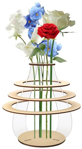 Vase für Lego Blumen 3D Holz Blumenvase für Lego Blumen Holzblumenvase für Lego Blumenstrauß Baukasten 20cm H Holzpuzzle Flasche Blumenvasen Holzständer für Lego Rosen Sonnenblumen Tulpen Lotus