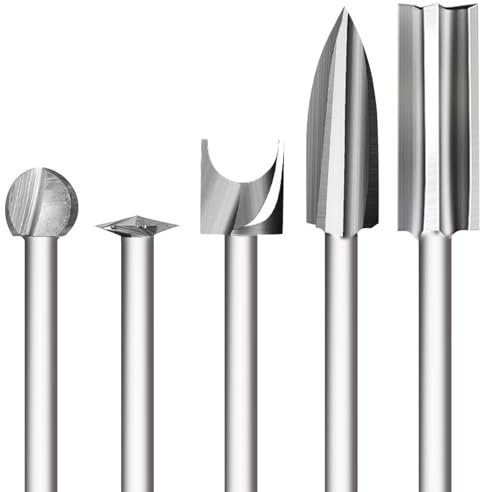 5 Piezas Juego de Brocas de Tallado de Madera, Brocas de Tallar para Dremel Accesorios con vástago de 1/8” para Herramienta Rotativa, Bricolaje, Carpintería, Grabado, Perforación y Rectificación
