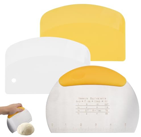 Ensemble de 3 Pièces Racloir à Pâte en Acier Inoxydable,Grattoir à Pâte en Plastique et Acier Inoxydable,Coupe Pate Boulangerie,Ramasse Pate,pour Couper Pâte,Les Gâteaux,Pizza,Les Légumes(Jaune)