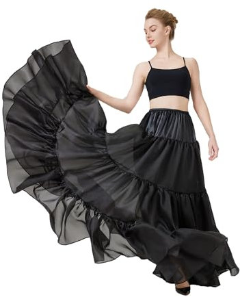 BEAUTELICATE Jupon Longue Femme sous-Jupe sous-Robe Rockabilly Tutu Jupe Évasée Années 50 pour Robe Mariage Bohème A-Line Cérémonies Soirée Carnaval Gothique Noir, XXL