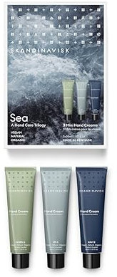 Skandinavisk Sea Geschenkset mit 3 Mini-Handcremes. FJORD, ØY 'Insel' und HAV 'Meer'. Vegane Formel, 30 ml x 3