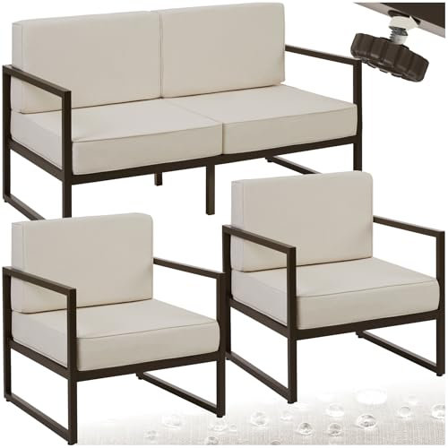 tectake® Gartenlounge Outdoor Set, Sofa 2 Sitzer 2X Gartensessel, Relaxsessel Garten mit Gartenbank, Gartenmöbel, Balkonmöbel, Terrassenmöbel, Wintergarten, Sitzecke Outdoor - 4 Sitzplätze