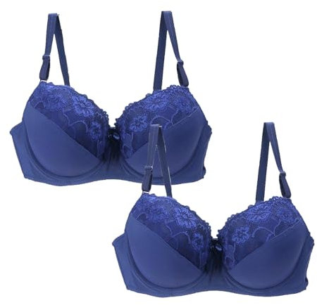 DFSDJEUW Pay in 5 Monthly payments Items 2 Pack Bras for Women Plus Size Push Up Underwire Comfort Wireless Seamless Multipack Bralette Sexy Padded Lace Bras Soft Full Strapless Stick on Bra Blue 40C
