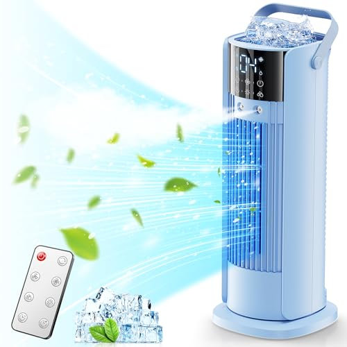 Aire acondicionado portátil 5 en 1 con nebulización – Acondicionadores móviles silenciosos, 4 velocidades, 2 cabezales de pulverización, 700 ml tanque, control remoto, oscilación 90°, bajo consumo