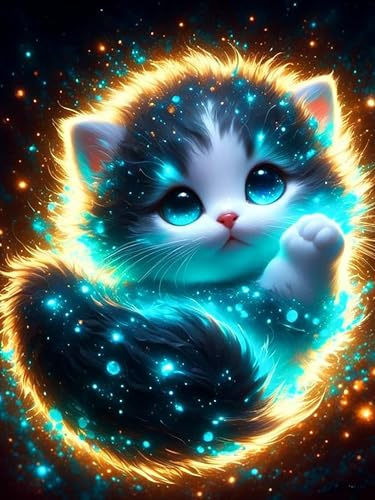 FLAJZ Diamond Painting, Katze 5D Diamond Painting Erwachsene, Diamond Painting Set für Anfänger, DIY Mosaikherstellung Bastelset für Haus Wanddeko 30×40cm