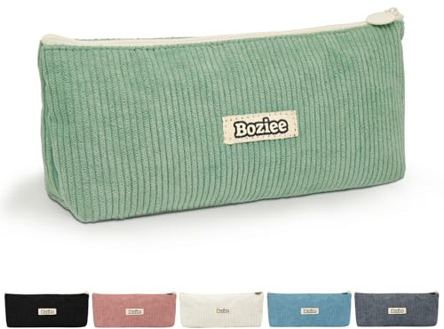Boziee Federmäppchen Cord-Stoff Mäppchen Mädchen Stiftetasche Teenager Federtasche Pencil Case Schulmäppchen Stiftemappe für Schule | Büro (Grün)