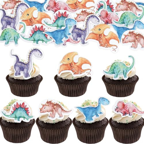 Affivia 50 Stk Dino Tortendeko Essbar,7 Typen Dino Geburtstag Deko Kuchen,Muffin Deko Dinosaurier Essbare,Dinosaurier Kuchen Deko,Esspapier Dinos Cupcake Topper für Kindergeburtstag,Kinder Junge Party