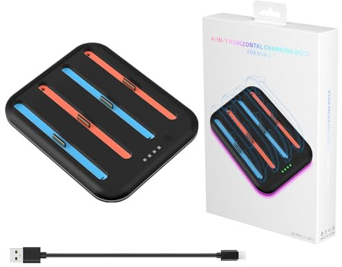 JOYSOG Stazione di ricarica per Switch 2 Joy Con Controller Charger Stand Supporta 4 con indicazione e cavo di ricarica (nero)