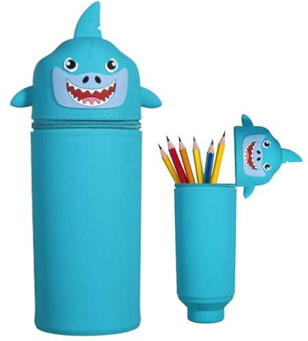 GemCoo Kawaii 2-in-1 Schulmäppchen aus Weichsilikon mit Reißverschluss Steh-Federmäppchen & Schlampermäppchen mit Tier-Stiftehalter-Design Praktisches Federmäppchen für Schüler & Jugendliche