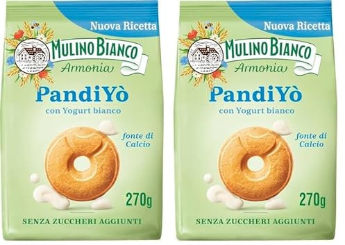 Mulino Bianco PandiYò, Biscotti Senza Zuccheri Aggiunti con Yogurt Bianco e Maltitolo, Fonte di Calcio, Biscotti Senza Zucchero, Mulino Armonia, Confezione 270g (Confezione da 2)