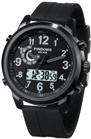 PINDOWS Herrenuhr Digital Analog, Multifunktion Sport Casual | Duales Display, helles Nachtlicht, Wecker, präzise Stoppuhr und spritzwassergeschütztes Design