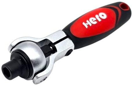 HERO Mini Drehkopfratsche 180° | 1/4 Knarre mit schwenkbarem Kopf | 72 Zähne | magnetisch | Profi Ratschenschlüssel Knarrenschlüssel Schlüssel für Bits & Steckschlüssel | Chrom-Vanadium-Stahl