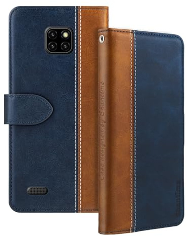 Shantime Zweifarbige Lederhülle für Ulefone Note 7 - Blau | 6.1 Schützendes Flip-Cover mit Kartenfach, RFID-Blockierung, magnetischem Ständer, schlankem Business-Design