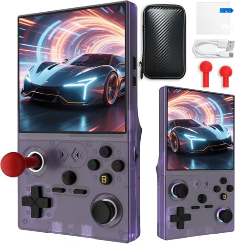 XF40 V console da gioco portatile, schermo IPS da 4 pollici con 128 GB e 22.000 giochi, batteria da 4000 mAh, sistema Linux, 2 joystick rimovibili e borsa di memoria (viola, 128 G)