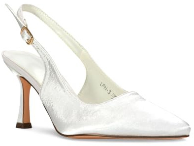 Women's Court Shoes Slingback Ladies Spointed Toe Evening Party Classic Stiletto High Heel Closed Toe Pumps Size 3-8 (Ivory Satin, UK Footwear Size System, Adult, Women, Numeric, Medium, 7)
