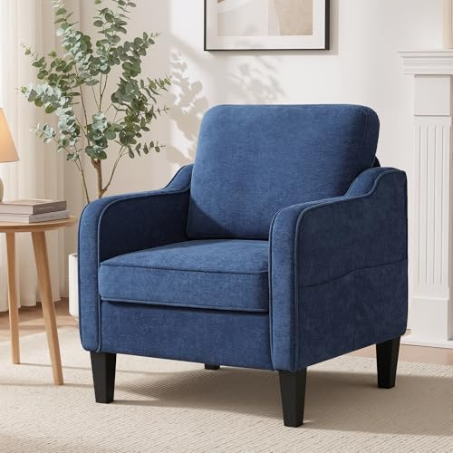 YUUIJOAA Ohrensessel mit Armlehnen und Seitenfächern, Bequem und Modern, Fernsehsessel Relaxsessel Lesesessel für Wohnzimmer Büro Schlafzimmer, 155 KG belastbar, Blau