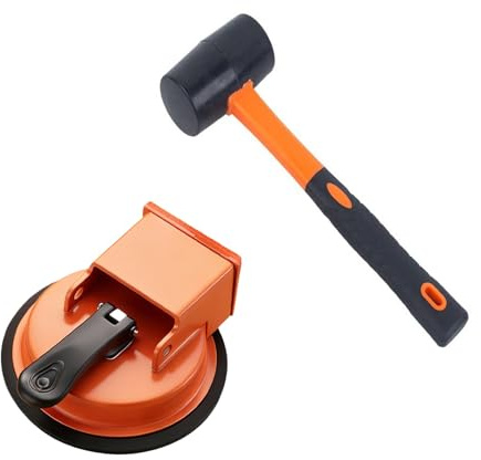 ZVD Werkzeuge Laminatfußboden, Saugheber Laminat, Hochleistungs Saugwerkzeug Schließen Fugens Mit Dämpfung, Saugwerkzeug Schließen Fliesenfugen Für Holz & Vinylböden (Orange + Hammer)
