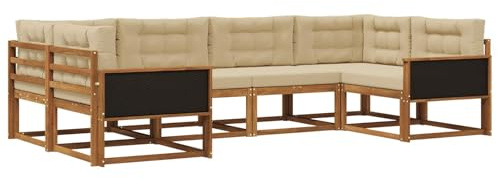 vidaXL Outdoor-Sofagarnitur mit Kissen 6 pcs Natur und Beige, Akazienholz Lounge Set für draußen, modernes Gartenmöbel, wetterfest und stylisch für deinen Garten