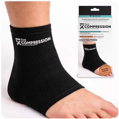 TMX Sprunggelenkbandage mit leichter Kompression, Bandage Fußgelenk Sport | Knöchelbandage nach dem Umknicken – Fußbandage bei Achillessehne, Fersensporn und Plantarfasziitis, CE-Norm, One Size Sport