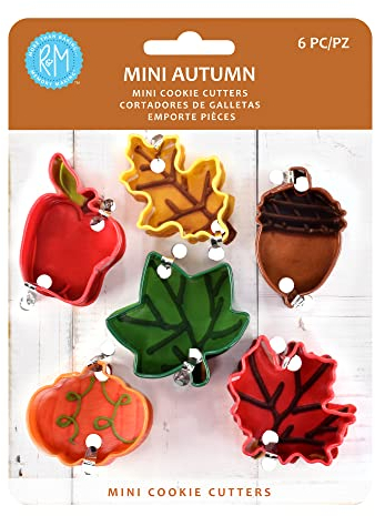R&M International 1870 Mini Autumn Leaf Cookie Cutters, Apple, Pumpkin, Acorn, Oak, Ivy, Maple, 6-Piece Set