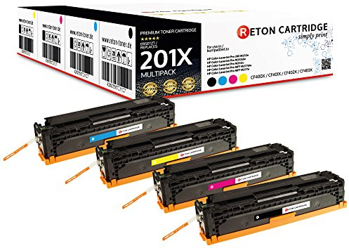4 Original Reton Toner, kompatibel zu CF400X CF401X CF402X CF403X 201X für HP Color LaserJet Pro 200 M252n, M252dw, MFP M277dw, MFP M277n MFP M274n |3.850 Seiten Schwarz,3.880 Seiten Color