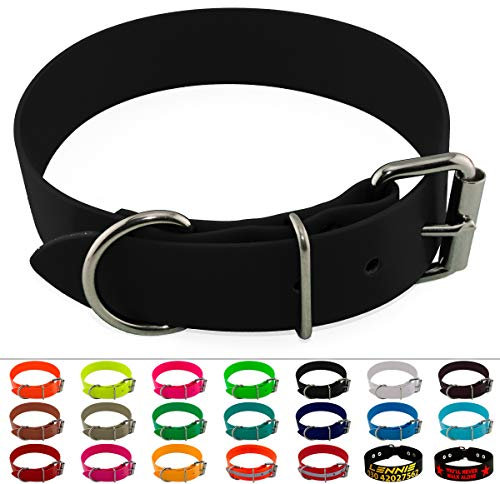 LENNIE BioThane Halsband, Edelstahl-Rollschnalle, 38 mm breit, Größe 45-55 cm, Schwarz, Aufdruck möglich