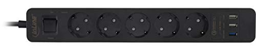 InLine 16491U Steckdosenleiste, 5-fach Schutzkontakt, Überspannungsschutz und QuickCharge USB, mit Schalter, 1,5m, schwarz