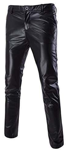 Sliktaa en's Casual Trousers Jeans etallic Gold Silver Straight Leg Nightclub Style Pants Sli Fit Club oto Pants Party Clubwear Halloween/Cosplay, Black, M