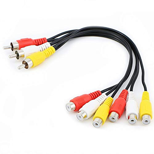 Oiyagai 1 Pieza de Cable RCA, 3 Conectores Macho RCA a 6 Conectores Hembra RCA, Cable Adaptador de Audio y Video, 10 Pulgadas