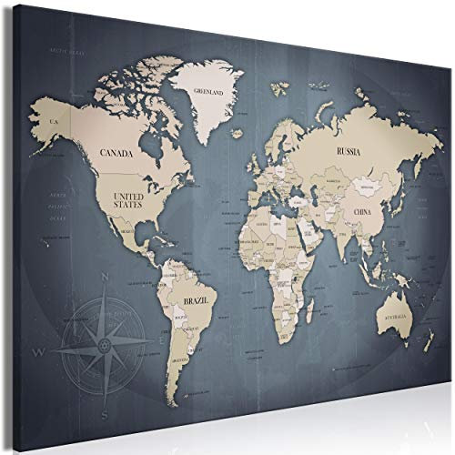 decomonkey Bilder Weltkarte 120x80 cm 1 Teilig Leinwandbilder Bild auf Leinwand Vlies Wandbild Kunstdruck Wanddeko Wand Wohnzimmer Wanddekoration Deko Landkarte grau