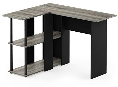 Furinno Abbott L-Shape Writing Desk, Computer Desk with Bookshelf, French Oak/Black, 104.5 (W) x 73.51 (H) x 87.5 (D) cm