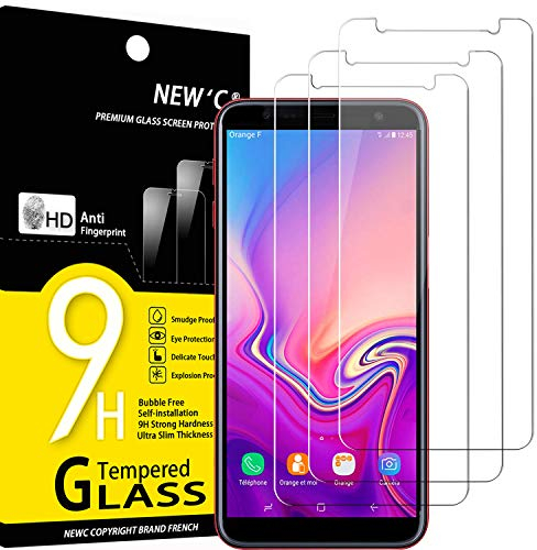 NEW'C Lot de 3, Verre Trempé pour Samsung Galaxy J6 Plus (2018), Film Protection écran sans Bulles d'air Ultra Résistant (0,33mm HD Ultra Transparent) Dureté 9H Glass