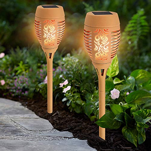 Solalite® 6 Pack 36 LED Solar Torch Light Lantern Dancing Flickering Flame Effect Stake Stick Light Waterproof Outdoor Garden Landscape Path Lamp, Beige