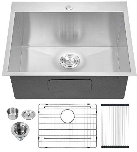 Lordear Waschbecken, 55,9 x 55,9 x 30,5 cm, tiefes Waschbecken, Aufsatzmontage, Einzelbecken, 16 Gauge, Edelstahl, Waschküchenspülen