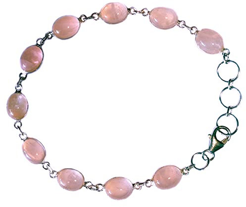 Bijoux et Objets - Bracelet quartz rose en argent massif 925 - Dimensions des pierres 6x8mm