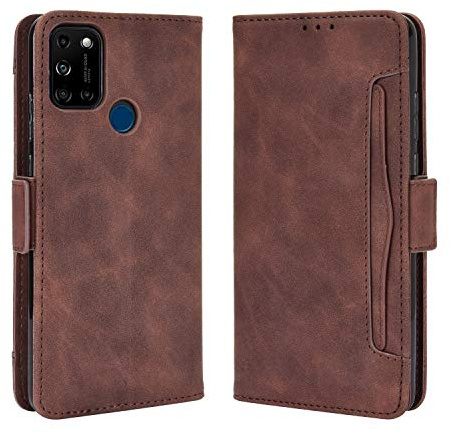 Lederhülle für Wiko View 5/Wiko 5 Plus Hülle, Flip Case Schutzhülle Handy mit Kartenfach Stand und Magnet Funktion als Brieftasche, Tasche Cover Etui Handyhülle für Wiko View 5/Wiko 5 Plus, Brown