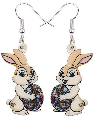 WEVENI Acryl Ostern Ohrringe Osterhase Kaninchen Dangle Schmuck Für Frauen Mädchen Charm Ostergeschenke (Beige)