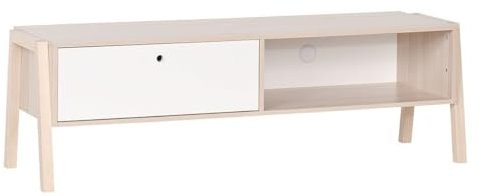 Calicosy Meuble TV 1 Tiroir, 1 Niche - Collection Spot - Made in Europe - Décor Blanc et Bois - Support Télé avec Rangements - pour Salon - L60 x P88 x H150 cm
